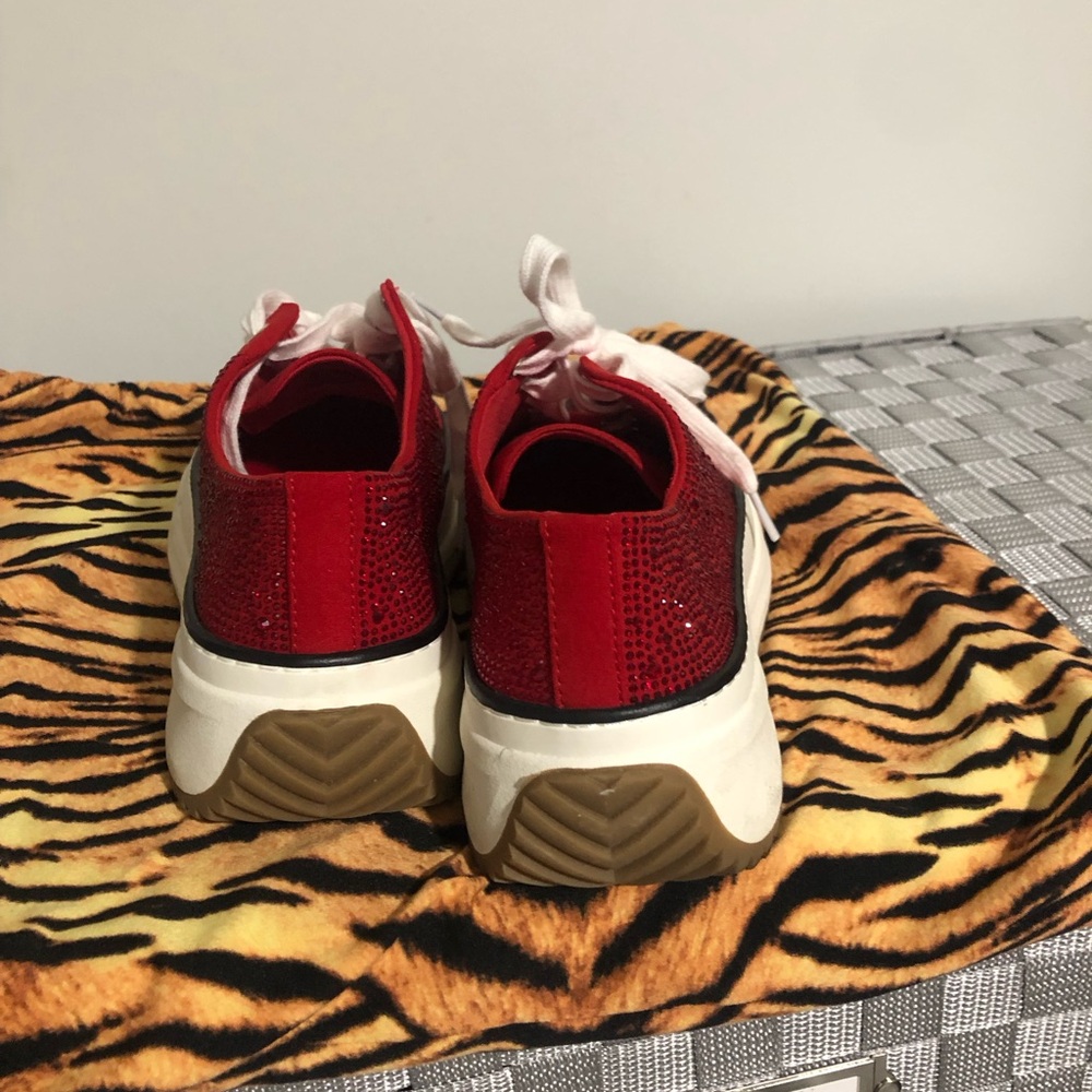 Red and White Sneakers with Glitter Detail